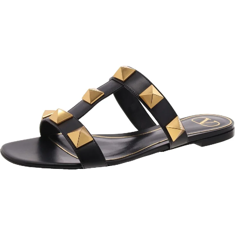 Modern Fashion Loafers Womens Leather Metallic Slide Sandals