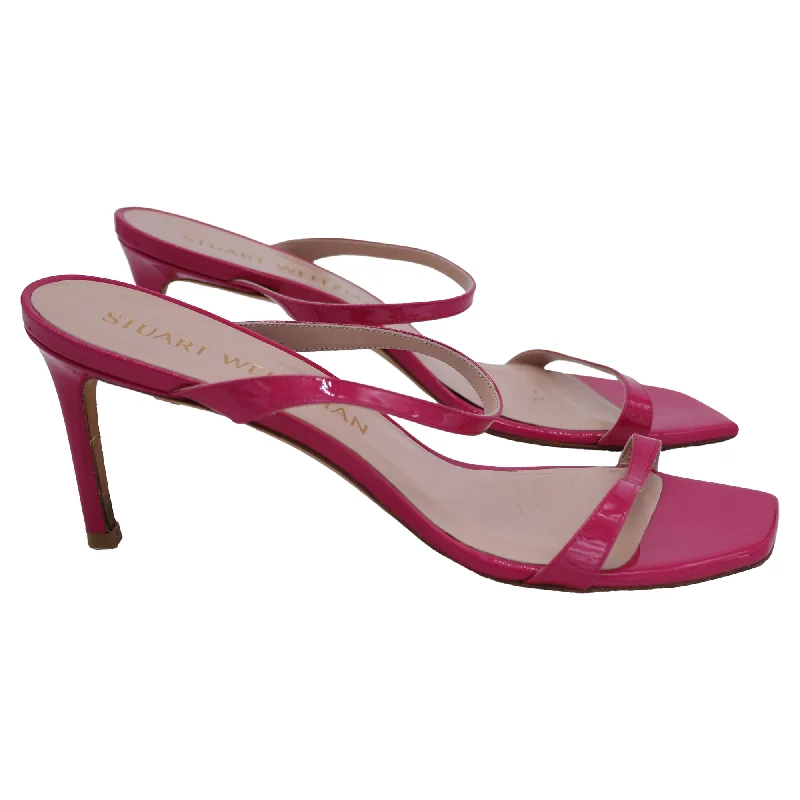 Comfortable Walking Shoes Stuart Weitzman Aleena Slide Sandals in Pink Patent Leather