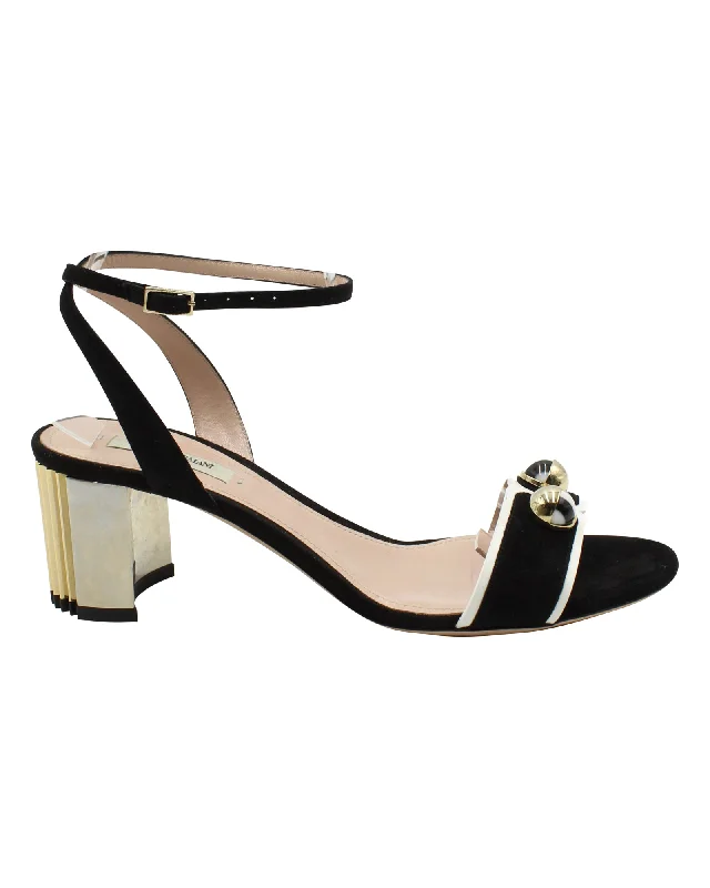 Easy Elegance Sales Giorgio Armani Ankle Strap Block Heel Sandals in Black Suede