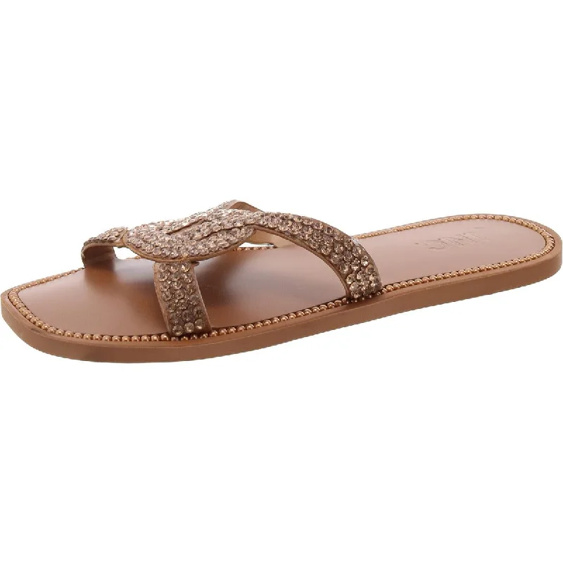 Hurry Before It's Gone Peytonn Womens Faux Leather Rhinestone Flip-Flops