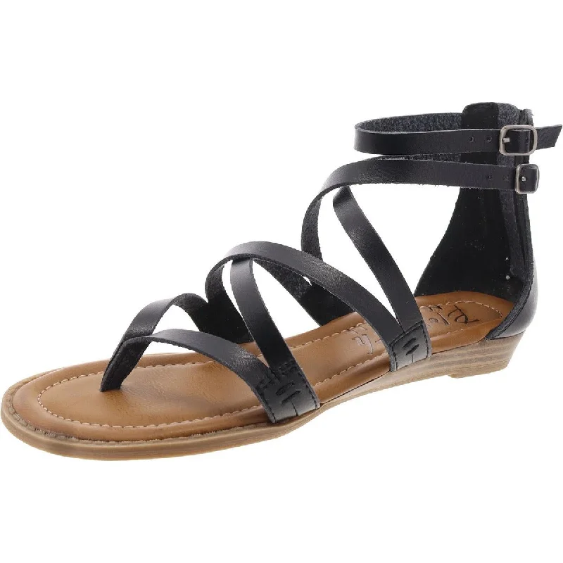 Evening Elegance Womens Faux Leather Flat Strappy Sandals