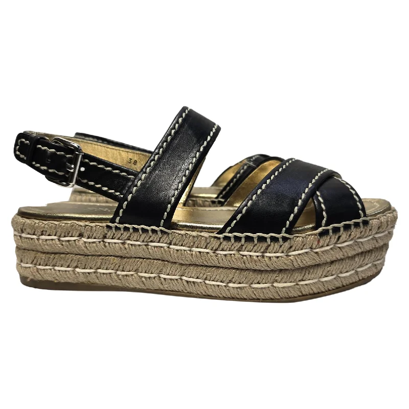 Comfortable High-Top Sneakers Prada Espadrille Platform Slingback Sandals in Black Leather