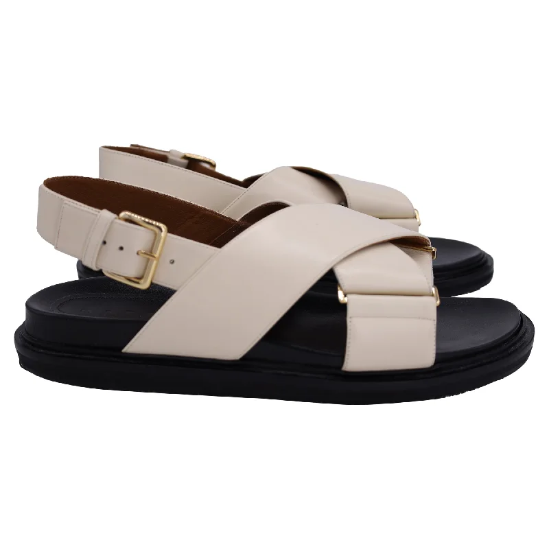 Luxury Casual Deals Marni Fussbett Criss-Cross Sandals in Off-White Leather