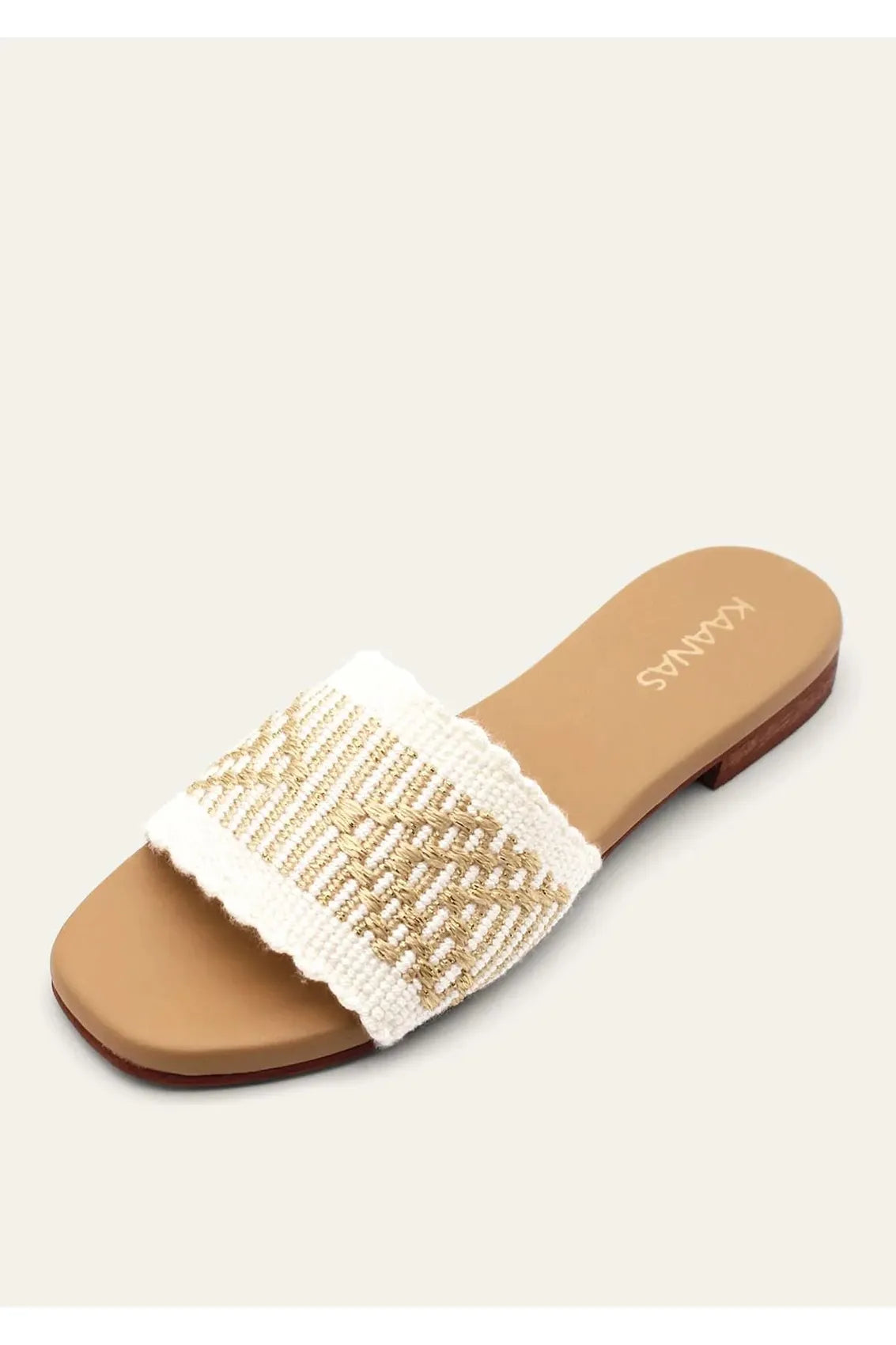 Ultra-Soft Flats Deal Ivory and Gold Strap Sandals