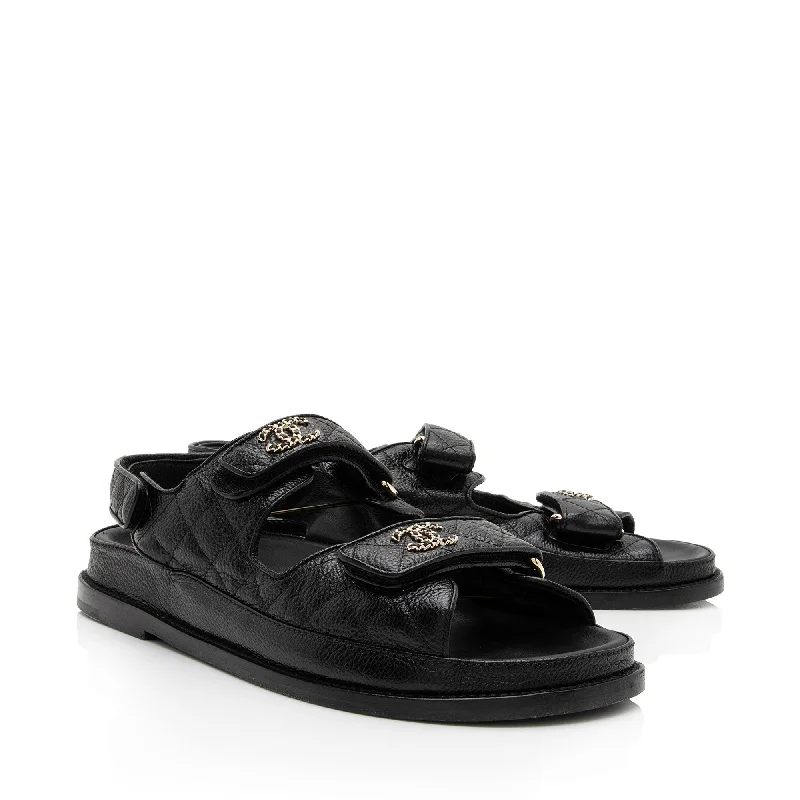 Ultra-Light Footwear Sale Chanel Calfskin Velcro Dad CC Sandals - Size 10 / 40 (SHF-DL6pXa)