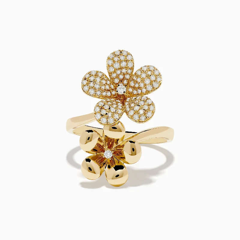 Luxury Jewelry At Unbeatable Discounts Nature 14K Yellow Gold Diamond Flower Duet Ring