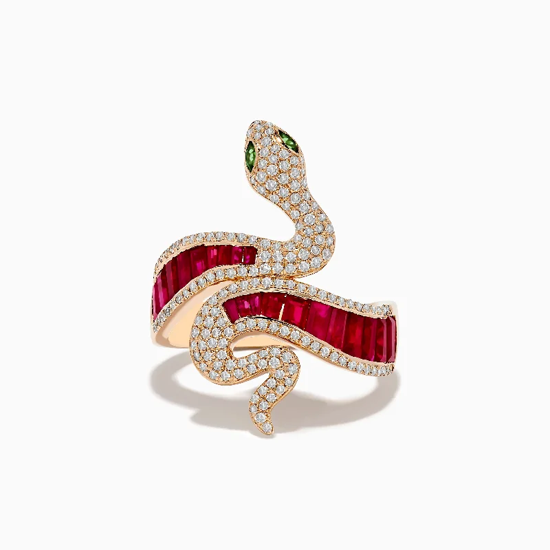 Limited Stock On Premium Jewelry At Low Prices Safari 14K Rose Gold Ruby Diamond and Tsavorite Snake Ring