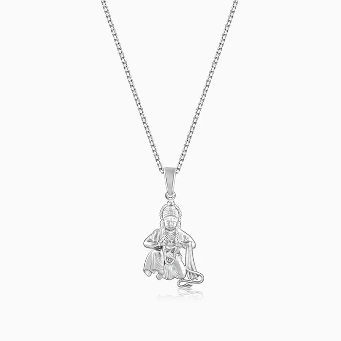Premium Diamond Jewelry For Unforgettable Moments Silver Bhakta Hanuman Pendant with Box  Chain For Him