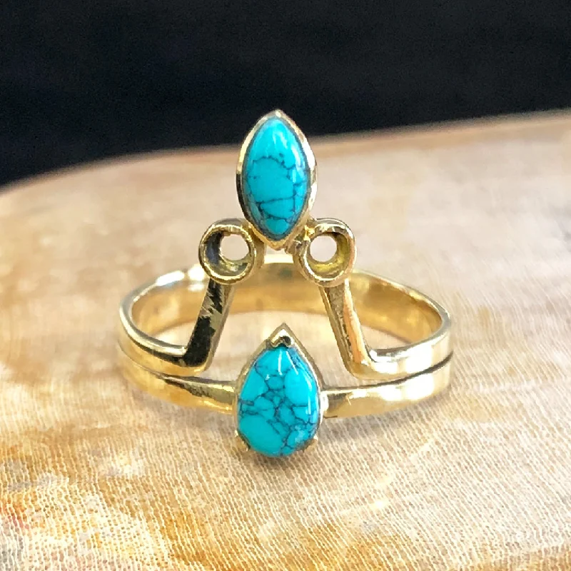 Personalized Jewelry Sale – Meaningful Gifts At Great Prices <span>RBR-066<span>: </span></span>Turquoise Pyramid Ring - Brass