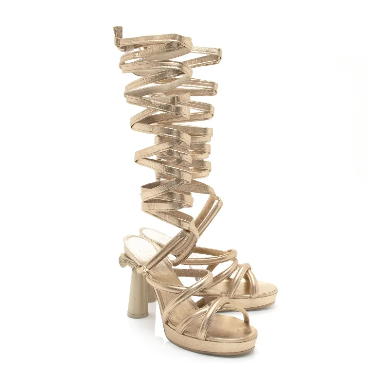 Elegant Women's Heels Chanel Metallic Leather Gladiator Strappy Sandals - Size 9B / 39B (SHF-rARysY)