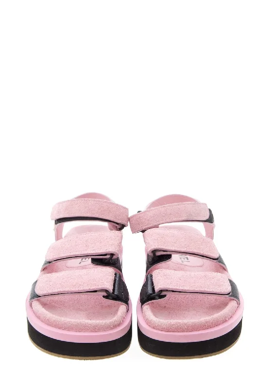 Affordable Women's Shoes Chanel Pink Suede Calfskin Velcro Sandals SZ 37