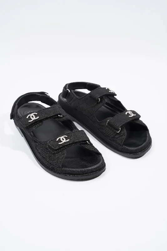 Non-Slip Shoes Offers Chanel Quilted Crystal CC Dad Chunky Sandals Black Canvas EU 40.5 UK 7.5