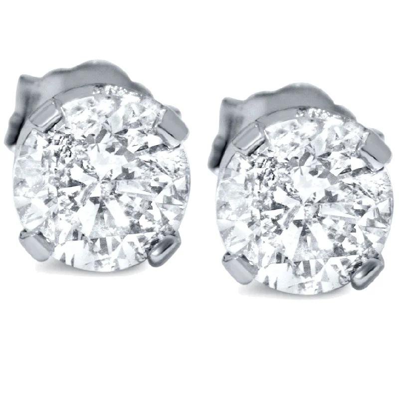 1 1/2ct 14K White Round Cut Studs Earrings Screw Back