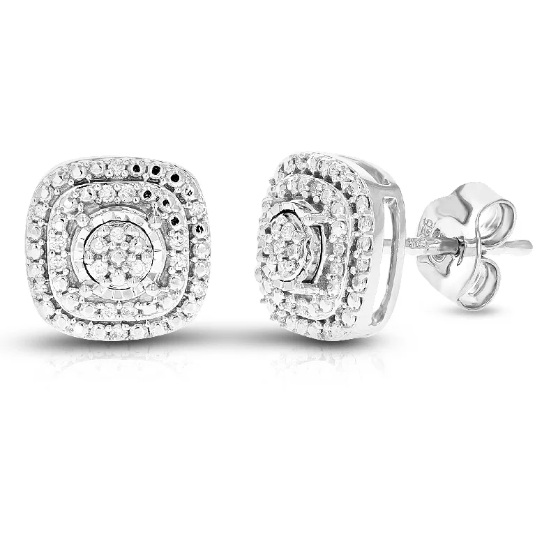 Affordable Glamour – Premium Jewelry At Special Prices 1/10 cttw 34 Stones Round Lab Grown Diamond Studs Earrings .925 Sterling Silver Prong Set Square Shape