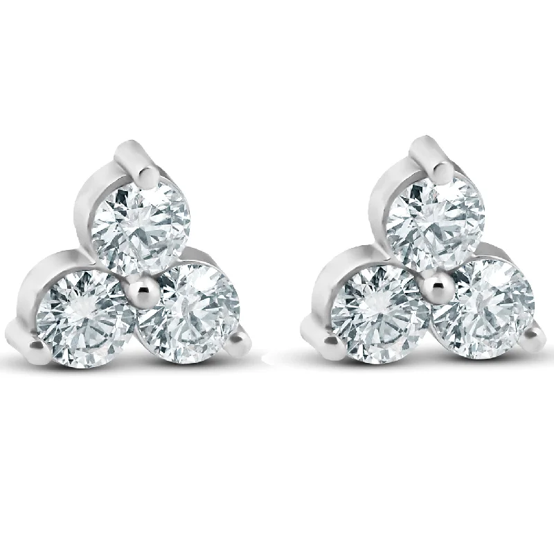 Unmissable Jewelry Clearance – Final Reductions 1ct Three Stone Diamond Studs 14K White Gold