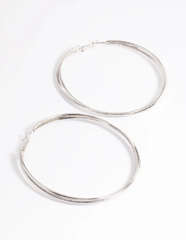 Huge Savings On Premium Jewelry Styles Rhodium 75mm Snake Chain Hoop Earrings