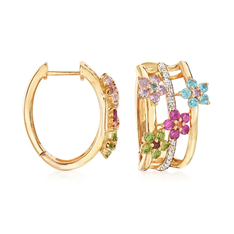 Affordable Gold-Plated Jewelry For Modern Fashion Ross-Simons Multi-Gemstone Flower Hoop Earrings With Citrine Accents in 18kt Gold Over Sterling