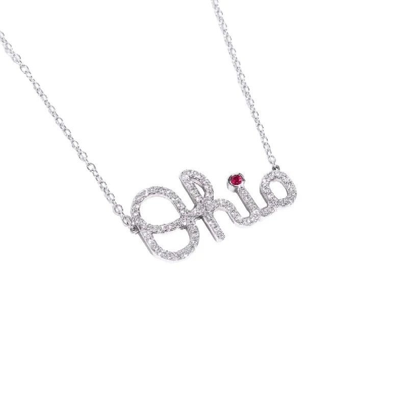 Flash Sale On Exquisite Jewelry – Don't Miss Out OSU Diamond Script Ohio Necklace with Ruby Accent