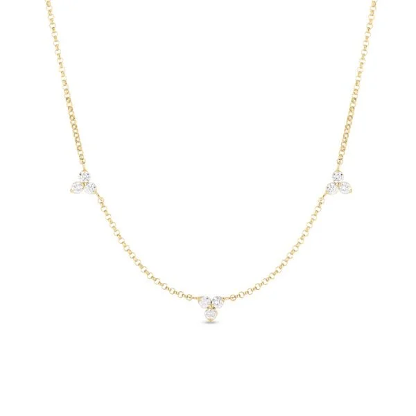 Dainty Floral Jewelry For Feminine Elegance 18K YELLOW GOLD DIAMONDS BY THE INCH 3 STATION FLOWER NECKLACE