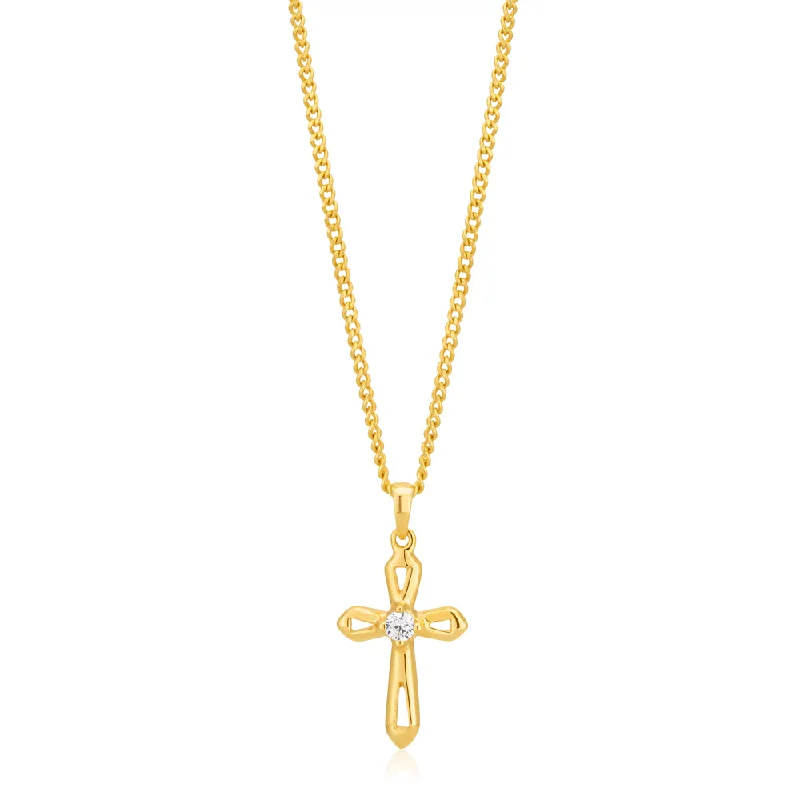 The Biggest Jewelry Sale Of The Year Is Here 9ct Yellow Gold 16mm Cross Pendant with Cubic Zirconia
