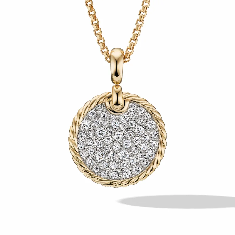 The Perfect Jewelry Piece At The Perfect Discount DY Elements Disc Pendant in 18K Yellow Gold with Pave Diamonds The Perfect Jewelry Piece At The Perfect Discount DY Elements Disc Pendant in 18K Yellow Gold with Pave Diamonds