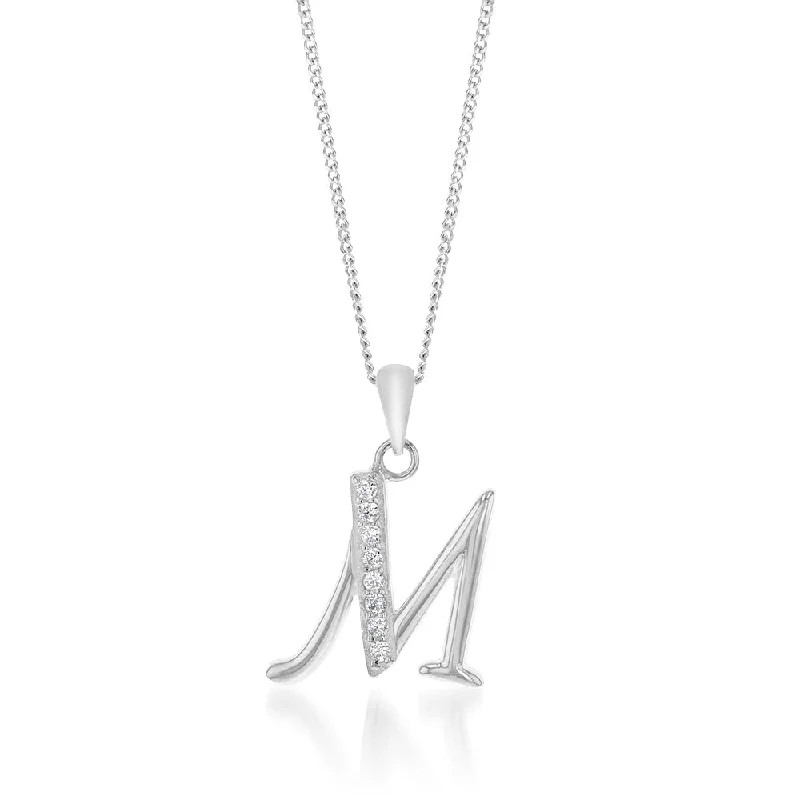 Exclusive Online Jewelry Sale – Don't Wait Sterling Silver Cubic Zirconia Cursive Initial "M" Pendant