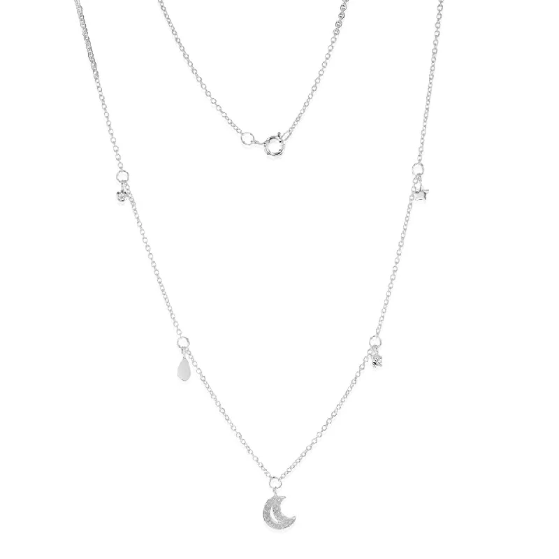 Trending Jewelry Now At Unbeatable Prices Sterling Silver Cubic Zirconia Stars And Moon Charms On 45cm Chain