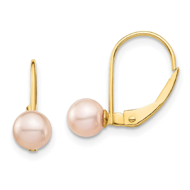 Fashion-Forward Jewelry At Exclusive Discounts 5MM Round Pearl Leverback Earrings in 14KT Yellow Gold