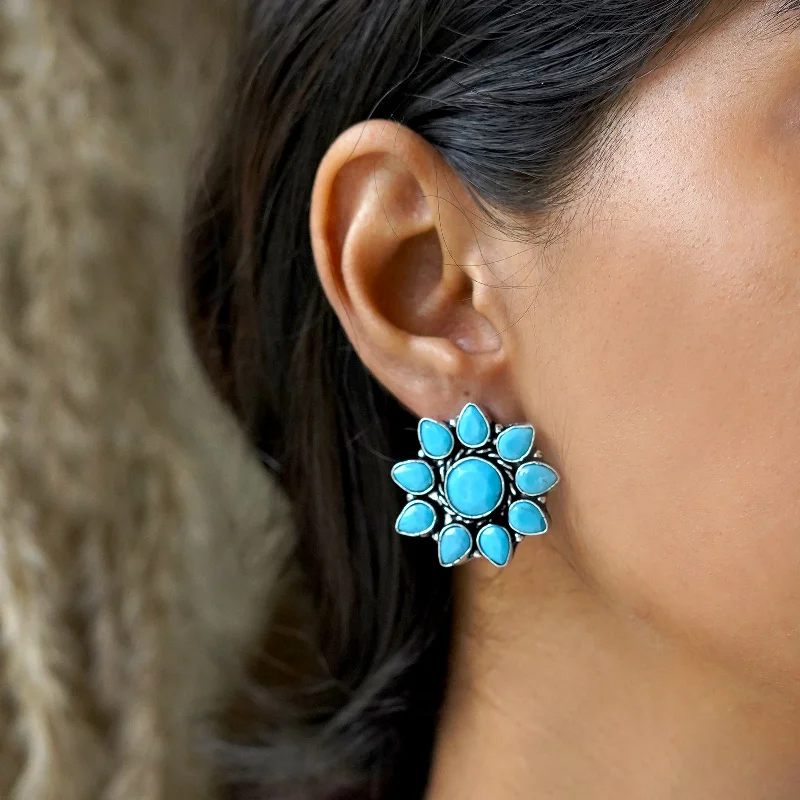 Exclusive Jewelry Bundles At Discounted Prices Teejh Hrida Turquoise Stone Silver Oxidised Stud Earrings