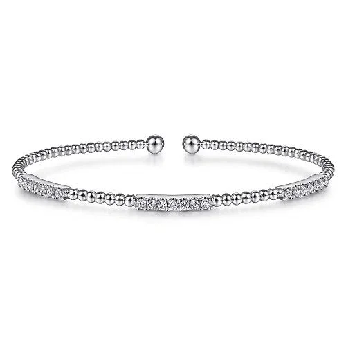 Shop Modern Jewelry Collections With Exclusive Discounts 14K White Gold Bujukan Bead Cuff Bracelet with Diamond Pave Stations