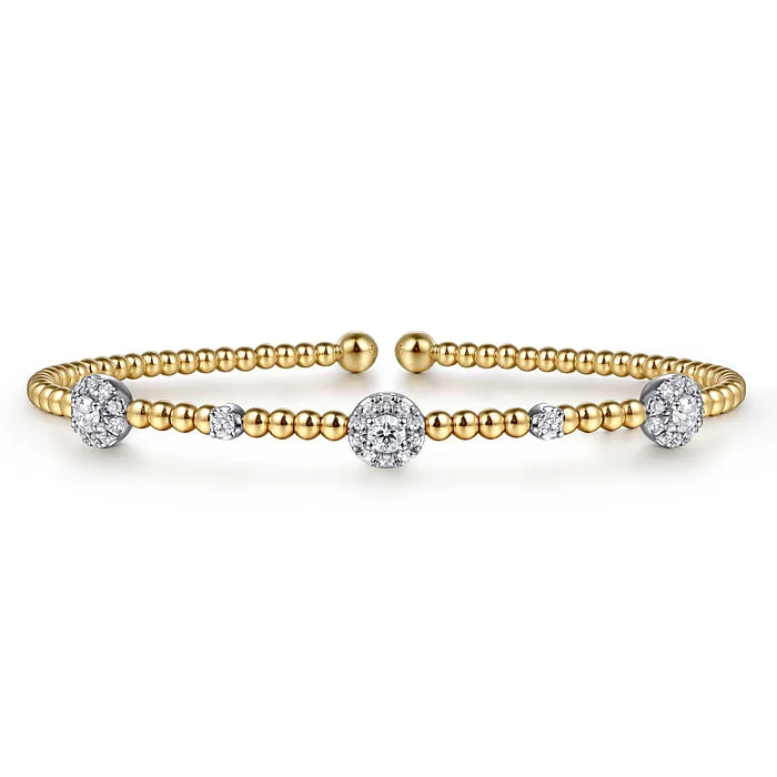 Premium Diamond Jewelry At Once-In-A-Lifetime Discounts 14K White-Yellow Gold Bujukan Diamond Cluster Stations Bangle