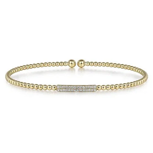 Jewelry Clearance – Final Chance To Save Big 14K Yellow Gold Bujukan Bead Cuff Bracelet with 0.13cttw Diamonds