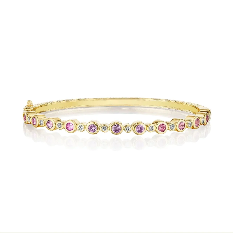 Trendy Minimalist Jewelry For Everyday Wear Pink Sapphire & Diamond Aura Bangle