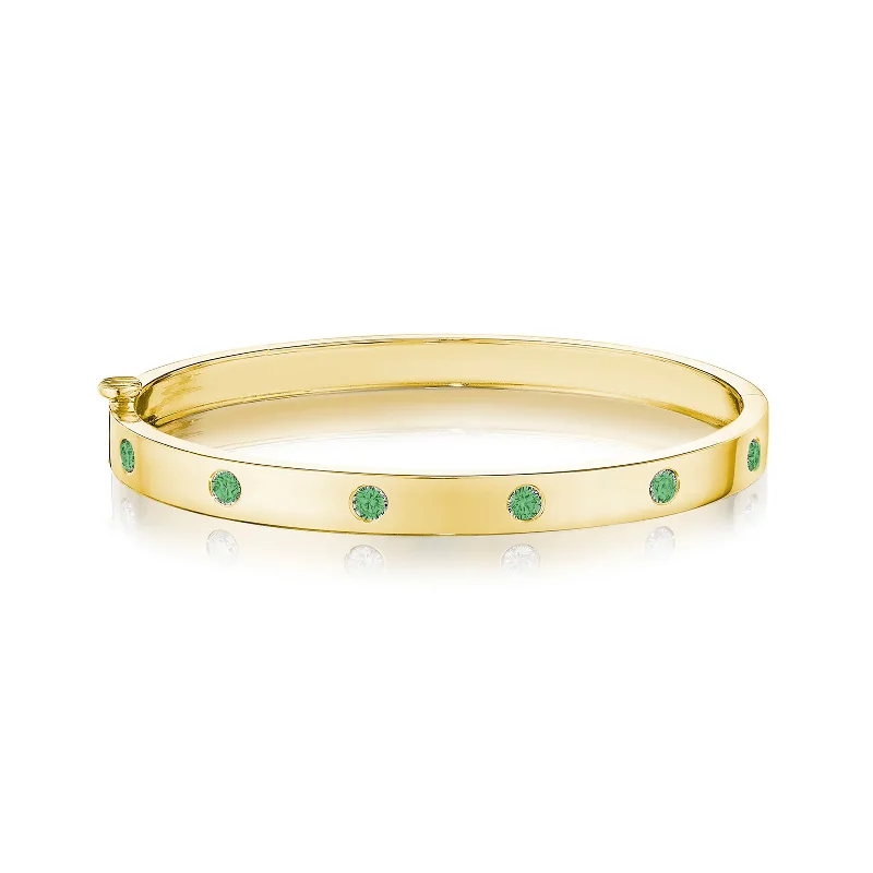 Delicate Crystal Jewelry For Sophisticated Charm 18k Yellow Gold Round Emerald Deco Bangle