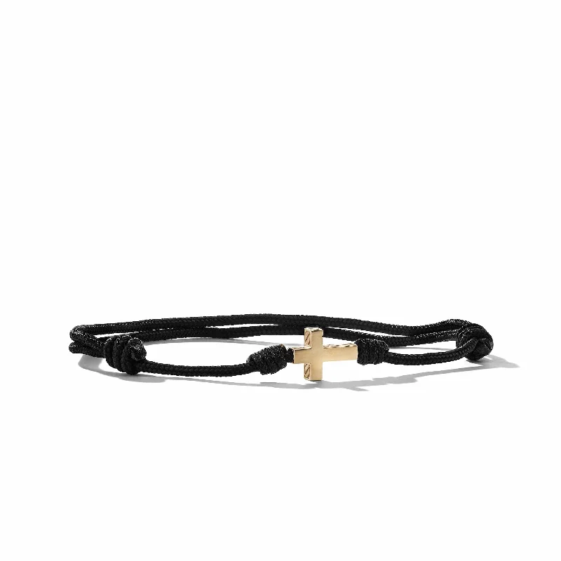 Timeless Jewelry Styles At Wallet-Friendly Prices Cross Black Cord Bracelet with 18K Yellow Gold