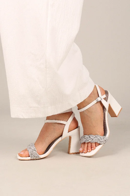 Non-Slip Work Shoes Sale Allure Rhinestone Block Heel - White