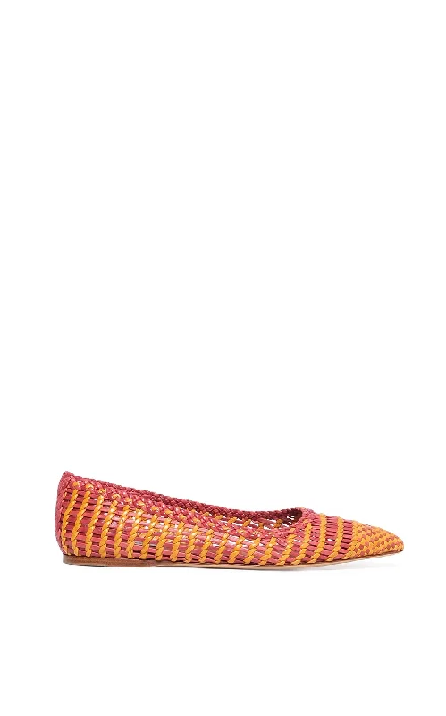 Dive Into Trendy Styles Aurora Braided Flat Shoe in Pink Multi Leather