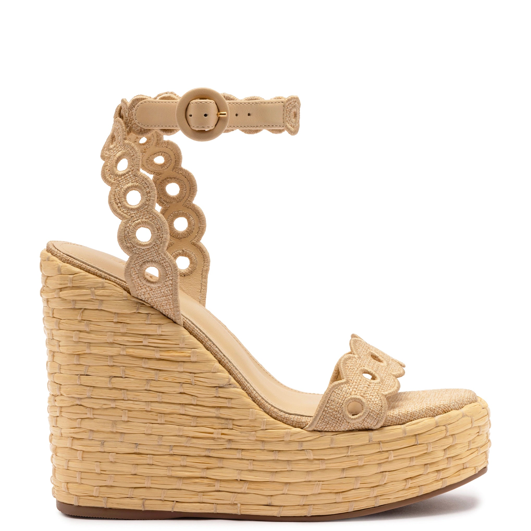 Smart Casual Deals Florence Broderie Wedge In Beige Raffia