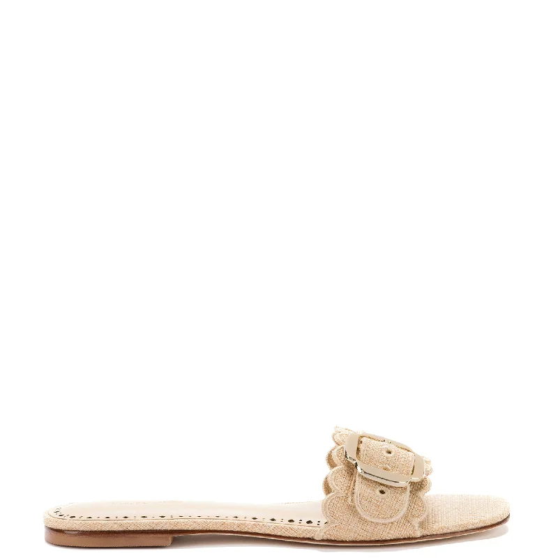 Women's Fluffy Indoor Shoes Ivy Broderie Flat Mule In Beige Raffia