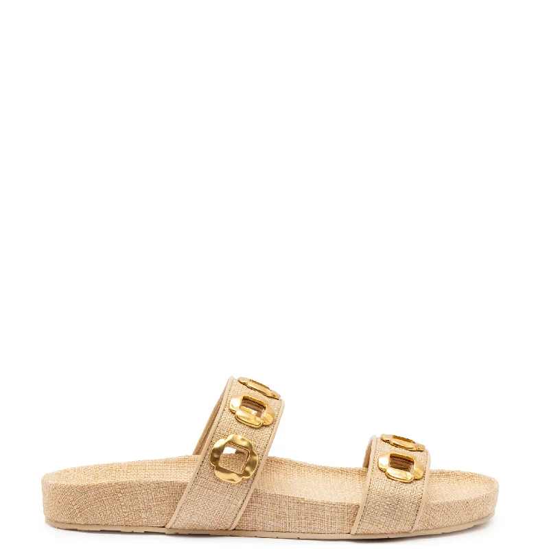 Women's Breathable Flats Milan Slide In Beige Raffia