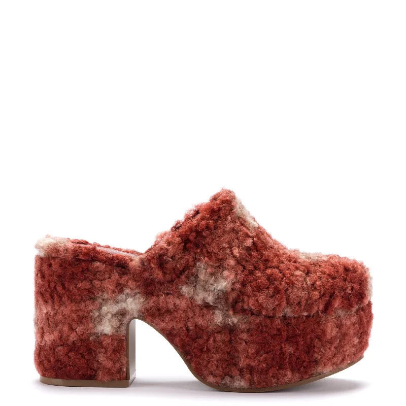 Discover Promotions Miso Platform Clog In Berry Plaid Shearling