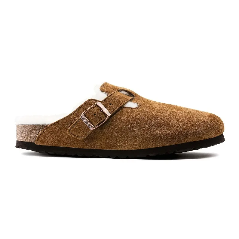 Women's Modern Shoes Birkenstock Women's Boston Mink Natural Suede Shearling