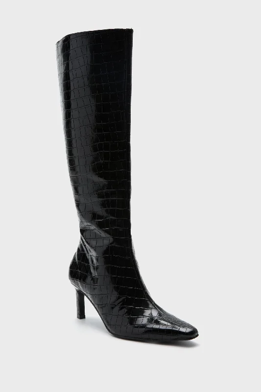 Affordable Shoe Fashion Black Croc Robbie Boots