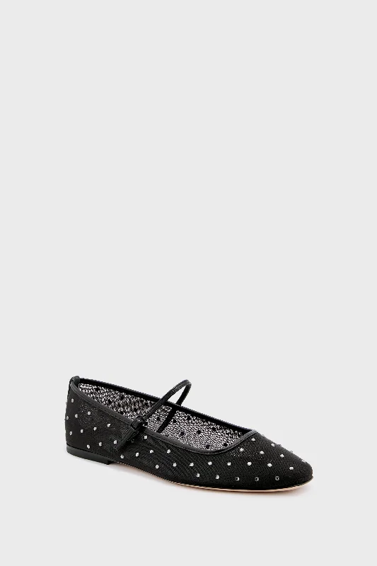 Comfortable Formal Shoes Black Diamond Ellie Mesh Crystal Flats