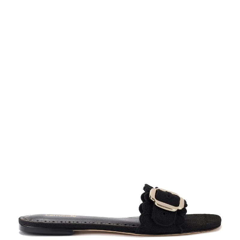 Women's Bold Fashion Shoes Ivy Broderie Flat Mule In Black Raffia