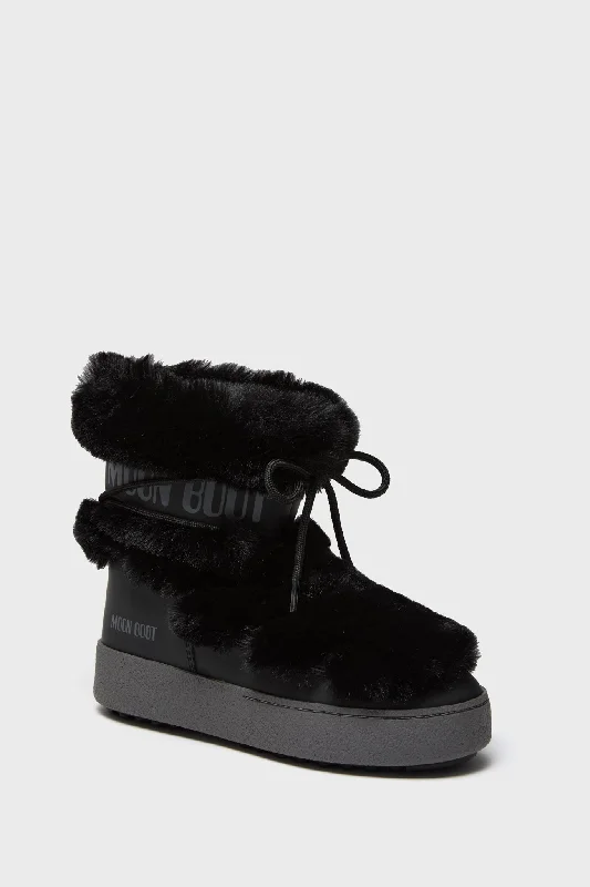 Budget-Friendly Fashion Black LTrack Faux Fur Boots
