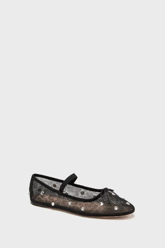 Modern Fashion Loafers Black Mesh with Clear Rhinestones Leonie Flats
