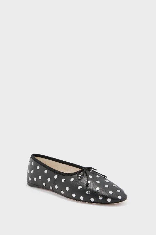 Streetwear-Inspired Footwear Black Nickel Studded Landon Flats