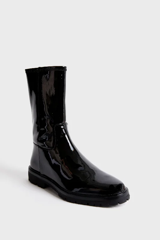 Women's Waterproof Shoes Black Stretch Patent Danny Boots