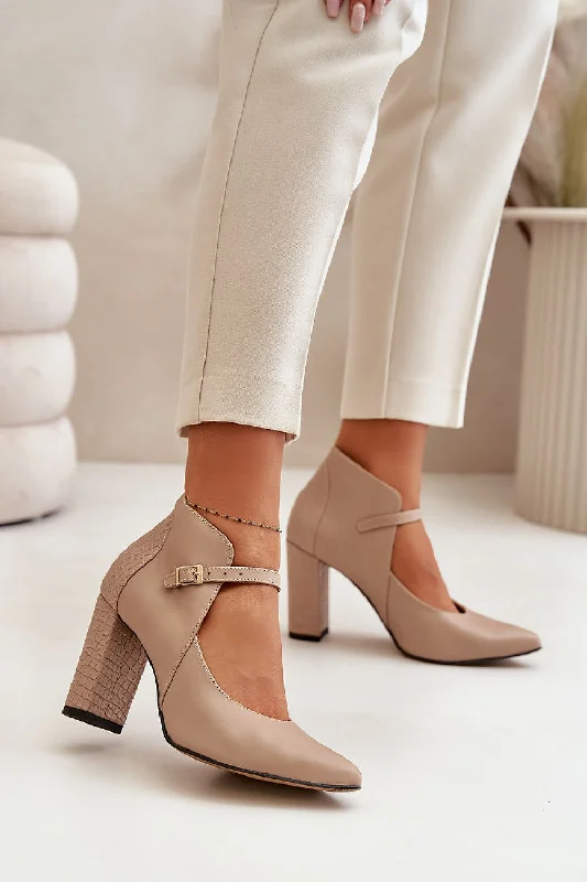 Comfortable Stretchy Shoes Step In Style Messi Buckled Block Heel Leather Pumps